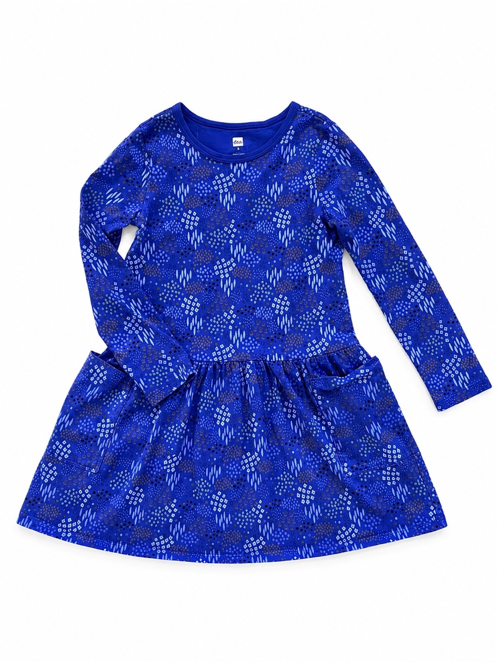 Tea Collection Long Sleeve Blue Patterned Knit Dress